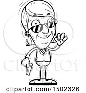 Clipart Of A Black And White Waving Senior Woman Secret Service Agent Royalty Free Vector Illustration