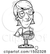 Clipart Of A Black And White Confident Senior Woman Racquetball Player Royalty Free Vector Illustration