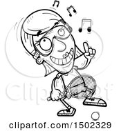 Clipart Of A Black And White Dancing Senior Woman Racquetball Player Royalty Free Vector Illustration