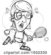 Clipart Of A Black And White Tired Senior Woman Racquetball Player Royalty Free Vector Illustration
