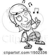 Clipart Of A Black And White Happy Dancing Senior Woman Badminton Player Royalty Free Vector Illustration