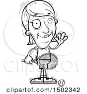 Clipart Of A Black And White Waving Senior Woman Tennis Player Royalty Free Vector Illustration