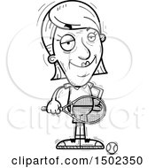 Clipart Of A Black And White Confident Senior Woman Tennis Player Royalty Free Vector Illustration