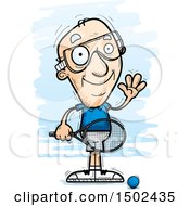 Clipart Of A Waving Caucasian Senior Man Racquetball Player Royalty Free Vector Illustration