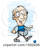 Clipart Of A Walking Caucasian Senior Man Racquetball Player Royalty Free Vector Illustration