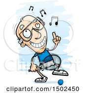 Clipart Of A Happy Dancing Caucasian Senior Man Racquetball Player Royalty Free Vector Illustration