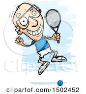 Clipart Of A Jumping Caucasian Senior Man Racquetball Player Royalty Free Vector Illustration