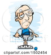 Clipart Of A Sad Caucasian Senior Man Racquetball Player Royalty Free Vector Illustration