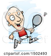 Clipart Of A Running Caucasian Senior Man Badminton Player Royalty Free Vector Illustration