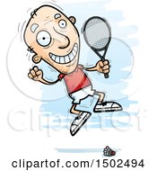 Clipart Of A Jumping Caucasian Senior Man Badminton Player Royalty Free Vector Illustration