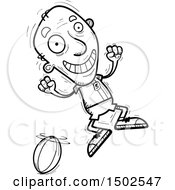 Clipart Of A Jumping Senior Male Rugby Player Royalty Free Vector Illustration