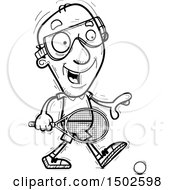 Clipart Of A Walking Senior Man Racquetball Player Royalty Free Vector Illustration