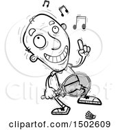 Clipart Of A Happy Dancing Senior Man Badminton Player Royalty Free Vector Illustration
