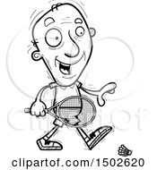 Clipart Of A Walking Senior Man Badminton Player Royalty Free Vector Illustration
