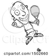 Clipart Of A Jumping Senior Man Badminton Player Royalty Free Vector Illustration