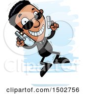 Clipart Of A Jumping African American Male Secret Service Agent Royalty Free Vector Illustration