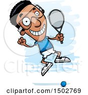 Clipart Of A Jumping African American Man Racquetball Player Royalty Free Vector Illustration