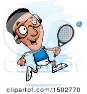 Clipart Of A Running African American Man Racquetball Player Royalty Free Vector Illustration