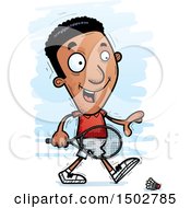 Clipart Of A Walking African American Man Badminton Player Royalty Free Vector Illustration