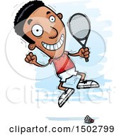 Clipart Of A Jumping African American Man Badminton Player Royalty Free Vector Illustration