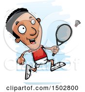Clipart Of A Running African American Man Badminton Player Royalty Free Vector Illustration