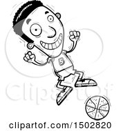 Clipart Of A Black And White Jumping Black Male Basketball Player Royalty Free Vector Illustration