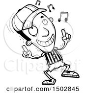 Clipart Of A Black And White Black Male Referee Doing A Happy Dance Royalty Free Vector Illustration