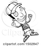 Clipart Of A Black And White Jumping Black Male Referee Royalty Free Vector Illustration