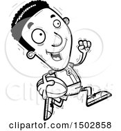 Clipart Of A Black And White Running Black Male Rugby Player Royalty Free Vector Illustration