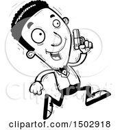 Clipart Of A Black And White Running African American Male Spy Or Secret Service Agent Royalty Free Vector Illustration