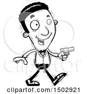 Clipart Of A Black And White Walking African American Male Spy Or Secret Service Agent Royalty Free Vector Illustration