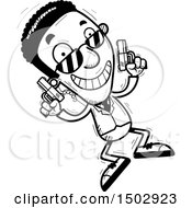 Clipart Of A Black And White Jumping African American Male Secret Service Agent Royalty Free Vector Illustration