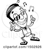 Clipart Of A Black And White Dancing African American Male Secret Service Agent Royalty Free Vector Illustration