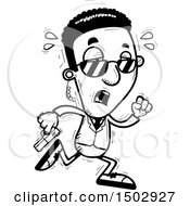 Clipart Of A Black And White Tired Running African American Male Secret Service Agent Royalty Free Vector Illustration