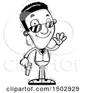 Clipart Of A Black And White Waving African American Male Secret Service Agent Royalty Free Vector Illustration