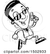 Clipart Of A Black And White Running African American Male Secret Service Agent Royalty Free Vector Illustration