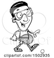 Clipart Of A Black And White Walking African American Man Racquetball Player Royalty Free Vector Illustration