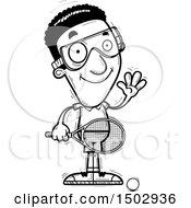 Clipart Of A Black And White Waving African American Man Racquetball Player Royalty Free Vector Illustration