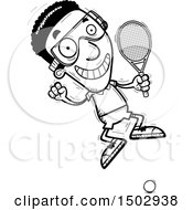 Clipart Of A Black And White Jumping African American Man Racquetball Player Royalty Free Vector Illustration