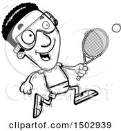 Clipart Of A Black And White Running African American Man Racquetball Player Royalty Free Vector Illustration