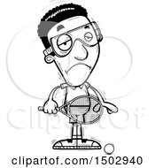 Clipart Of A Black And White Sad African American Man Racquetball Player Royalty Free Vector Illustration