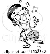 Clipart Of A Black And White Dancing African American Man Racquetball Player Royalty Free Vector Illustration