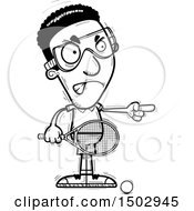Clipart Of A Black And White Mad Pointing African American Man Racquetball Player Royalty Free Vector Illustration