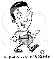Clipart Of A Black And White Walking African American Male Tennis Player Royalty Free Vector Illustration