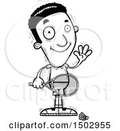 Clipart Of A Black And White Waving African American Man Badminton Player Royalty Free Vector Illustration
