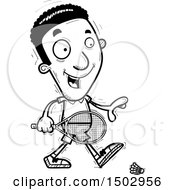Clipart Of A Black And White Walking African American Man Badminton Player Royalty Free Vector Illustration