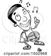 Clipart Of A Black And White Dancing African American Man Badminton Player Royalty Free Vector Illustration