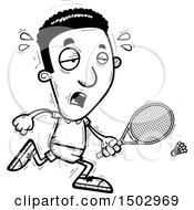 Clipart Of A Black And White Tired African American Man Badminton Player Royalty Free Vector Illustration