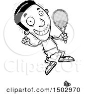 Clipart Of A Black And White Jumping African American Man Badminton Player Royalty Free Vector Illustration