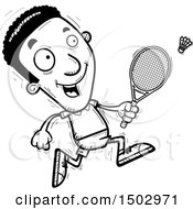 Clipart Of A Black And White Running African American Man Badminton Player Royalty Free Vector Illustration